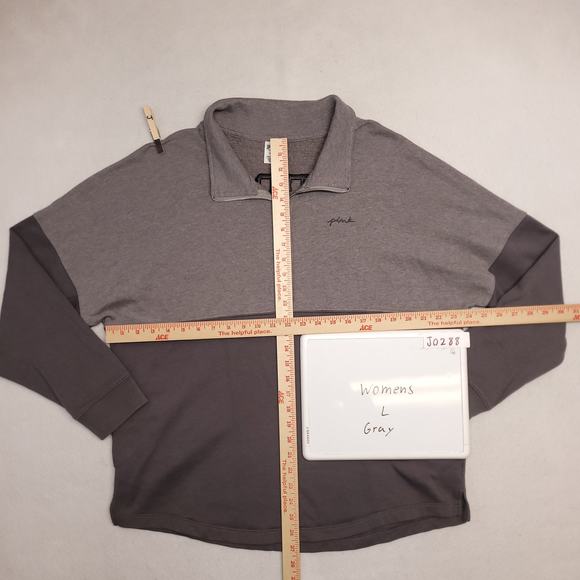 Victorias Secret Pink 1/4 Zip Up Pullover Long Sleeve Jacket Womens Size L Gray - Picture 5 of 9